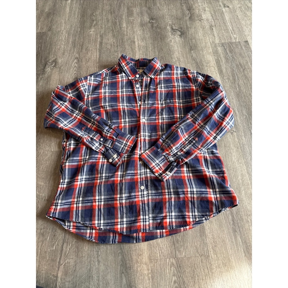 Southern Pines Mens XL Plaid Button Down Shirt Navy Red Long Sleeve Casual